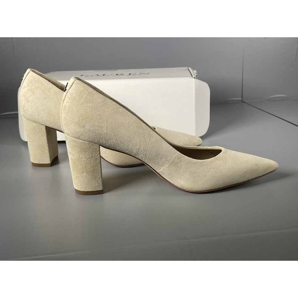 Lauren Ralph Lauren Cream Suede Block Heel Pumps